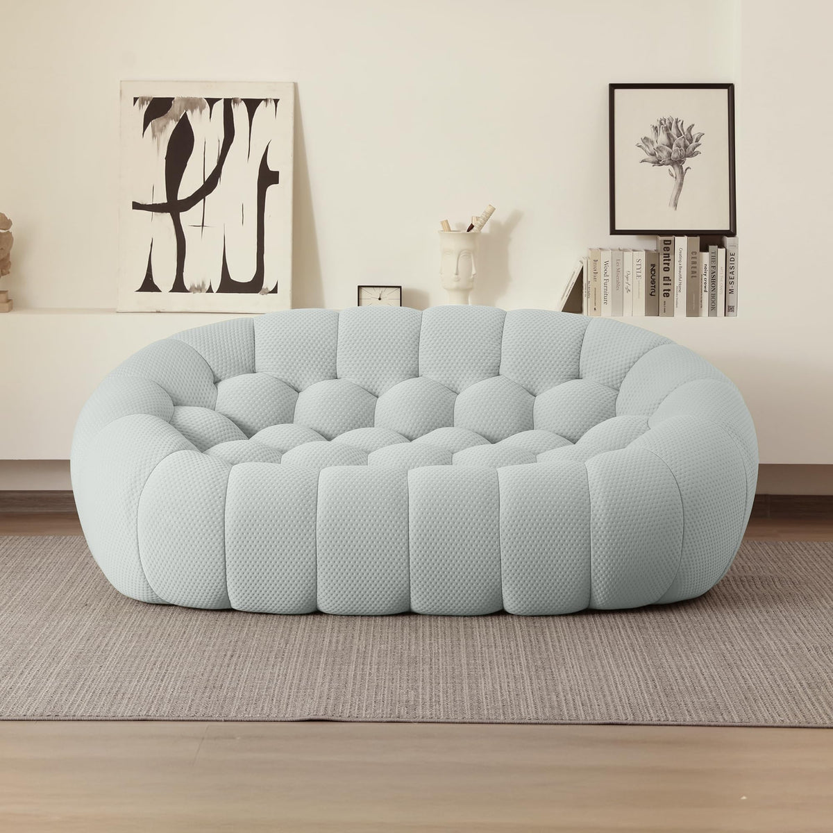 Light Grey Curved Upholstered Sofa R2082