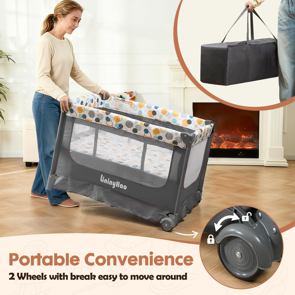 5-in-1 Pack and Play with Bassinet, Changing Table and Mat, Gray Z14990