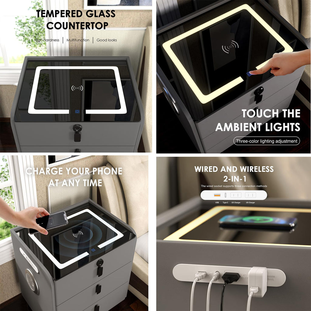 Wireless Charging Fingerprint Lock Nightstand U437061