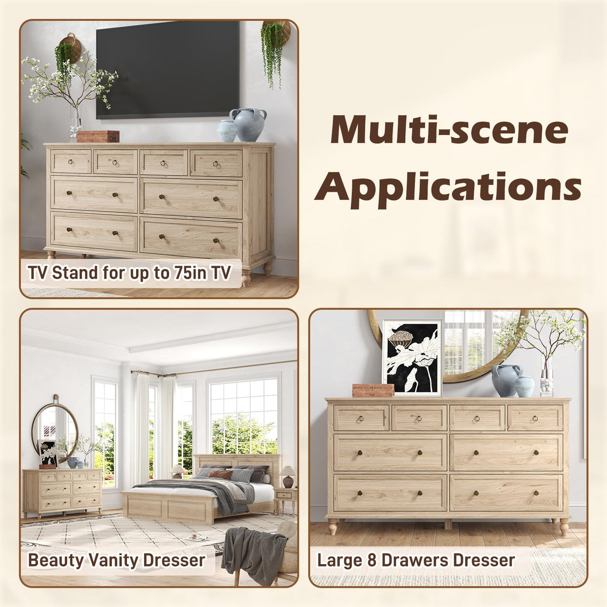 Rustic Wood 8 Drawer Dresser E978
