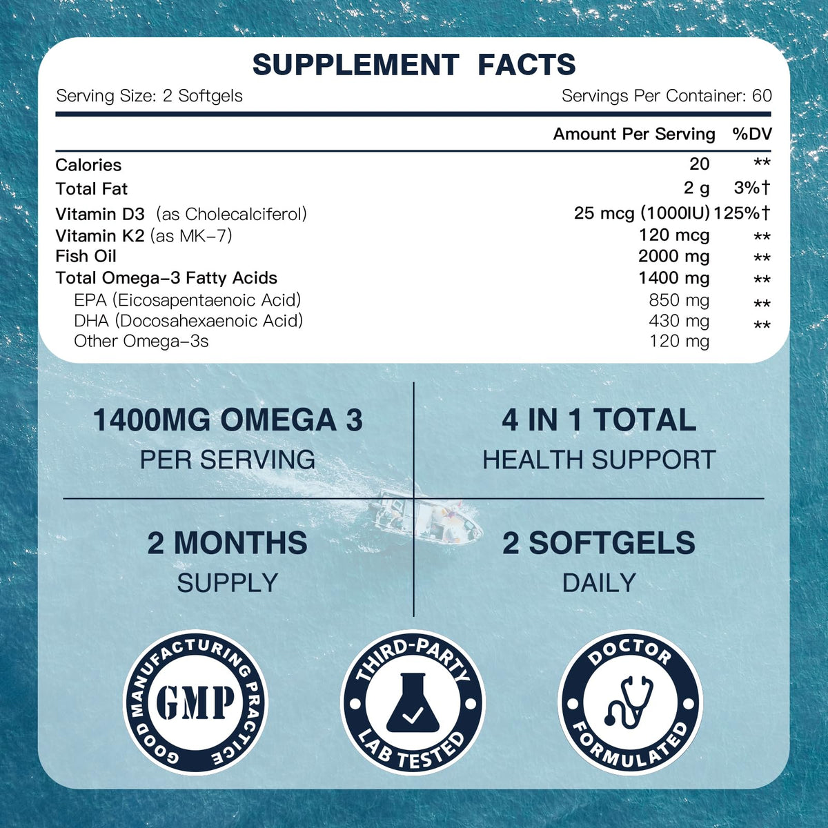 Omega-3 Fish Oil 2000mg 120 Softgels F3987