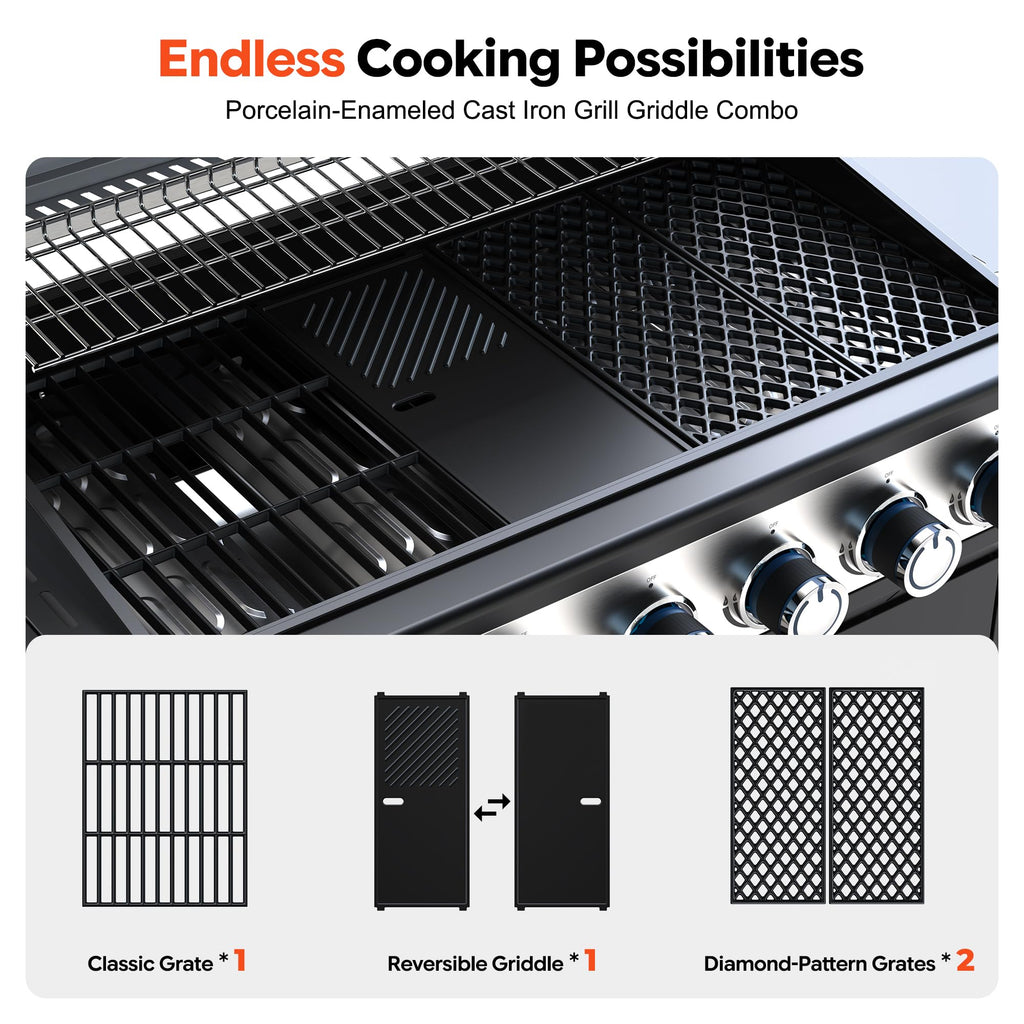 6-Burner Propane Gas Grill with Infrared Sear Side Burner B331071