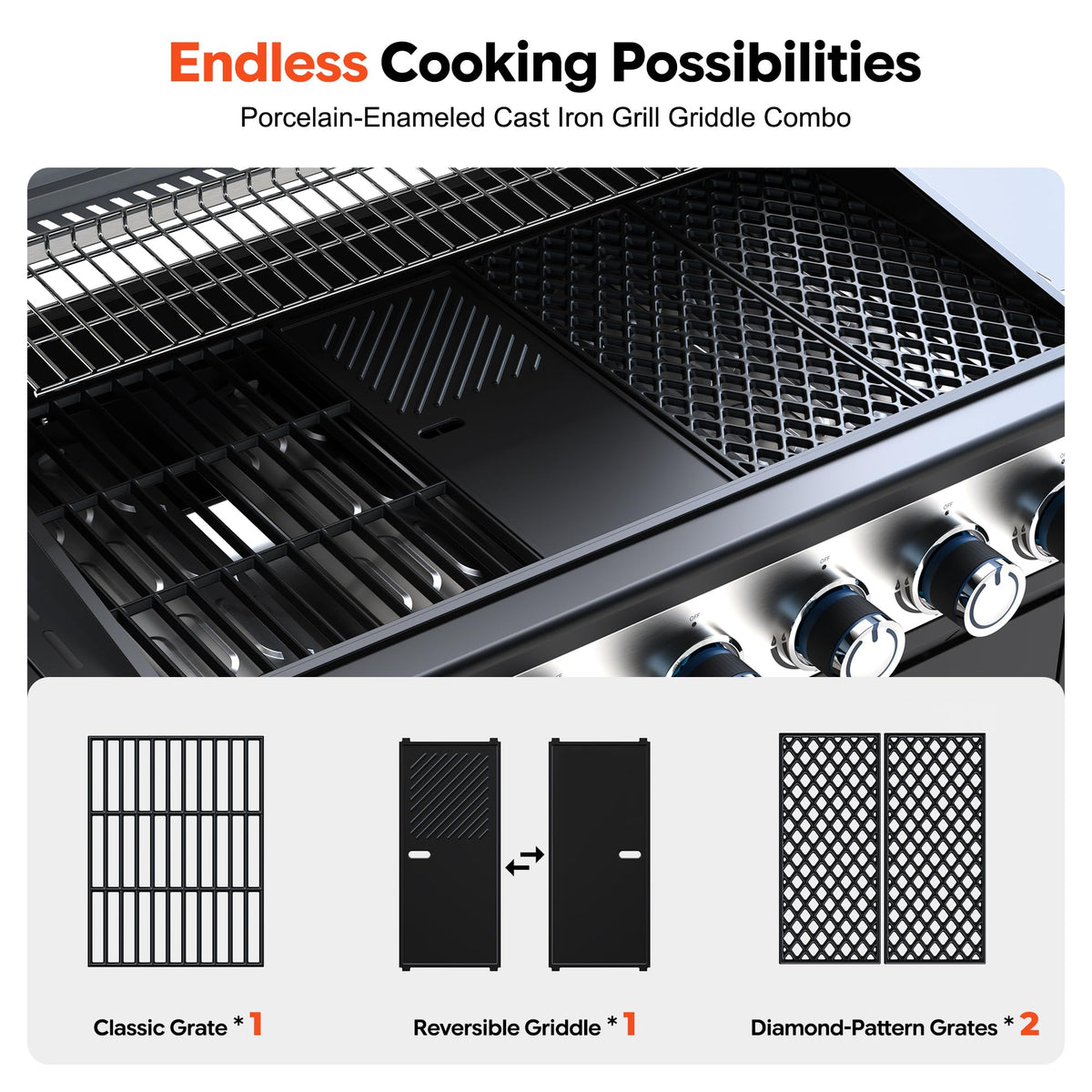 6-Burner Propane Gas Grill with Infrared Sear Side Burner B331071