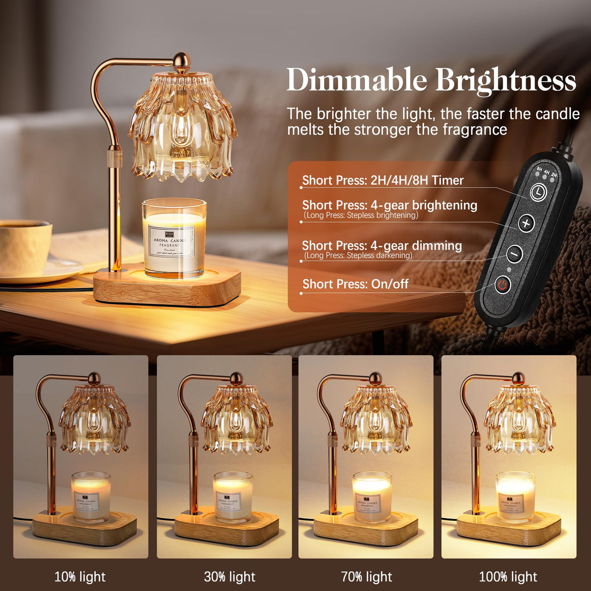 Candle Warmer Lamp with Timer Dimmer Adjustable Height Glass X64589
