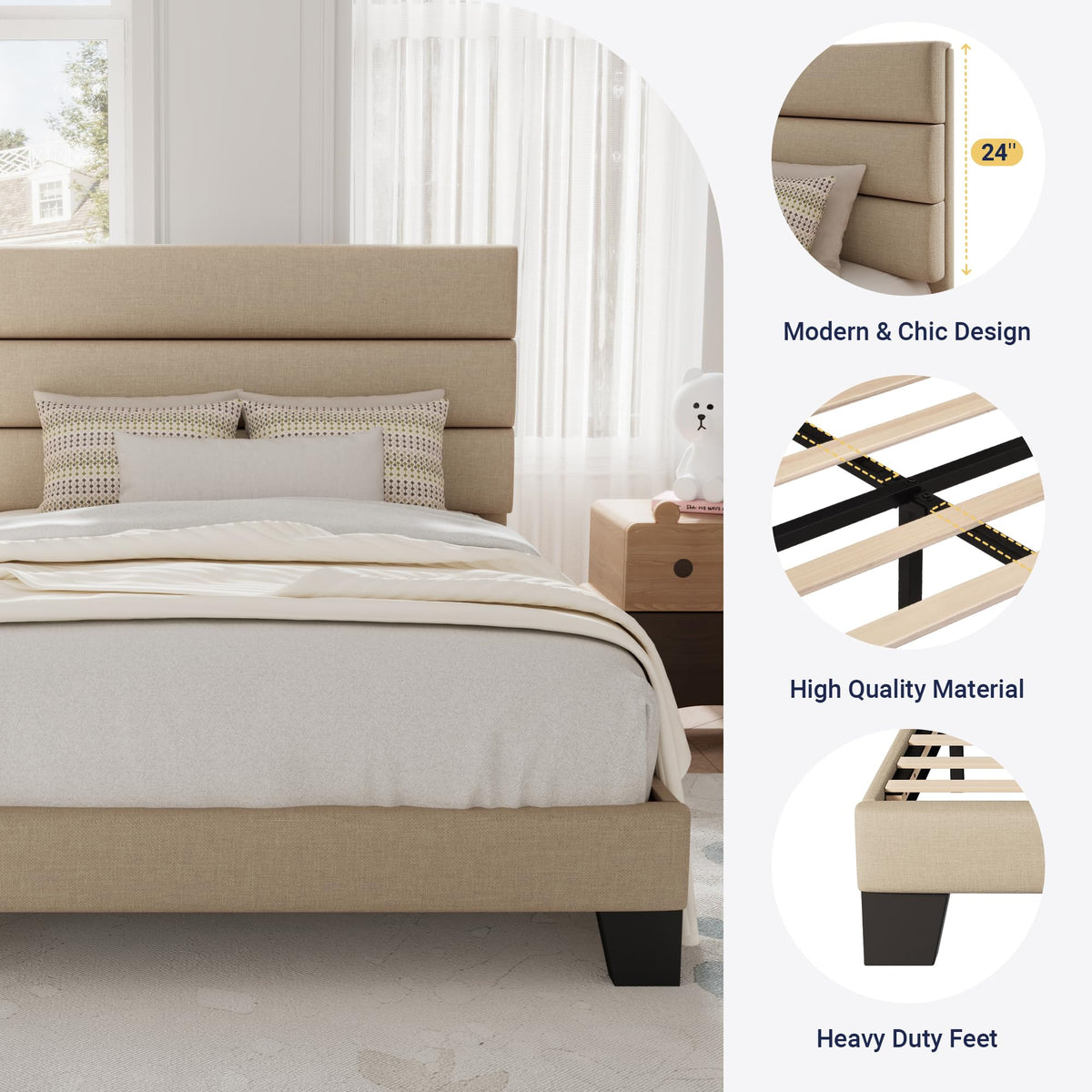 Twin Size Fabric Upholstered Platform Bed Frame P64639