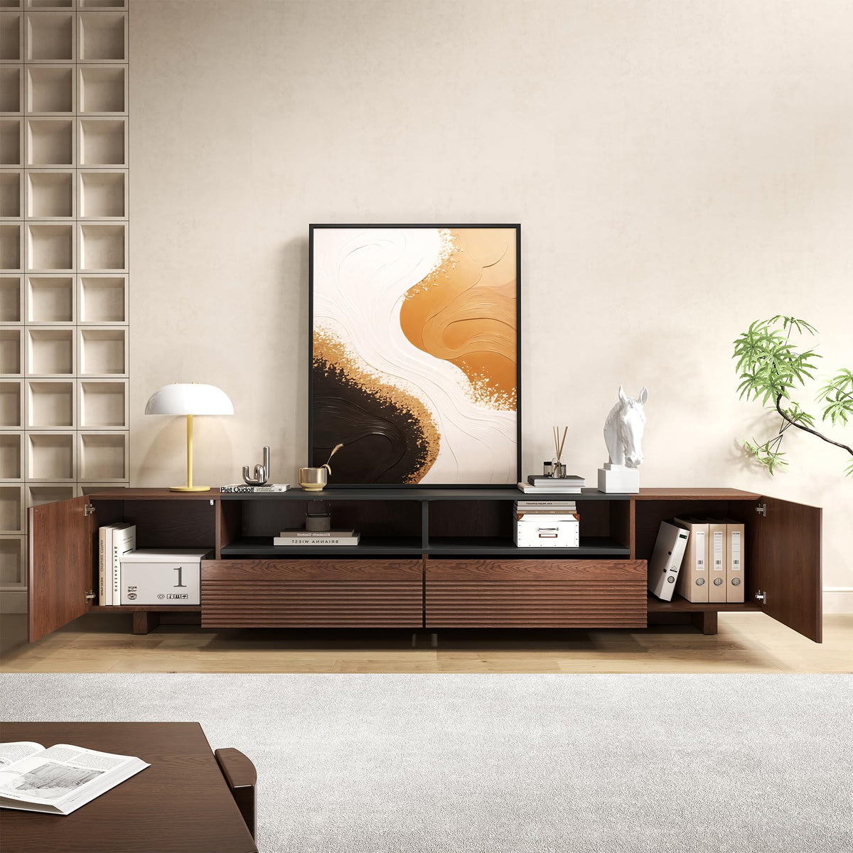 78.8 Inch Dark Brown Walnut TV Stand with Storage D652642