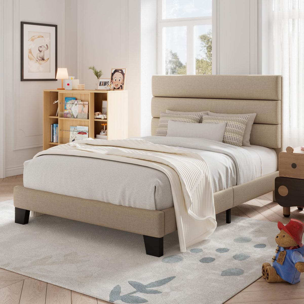 Twin Size Fabric Upholstered Platform Bed Frame P64639