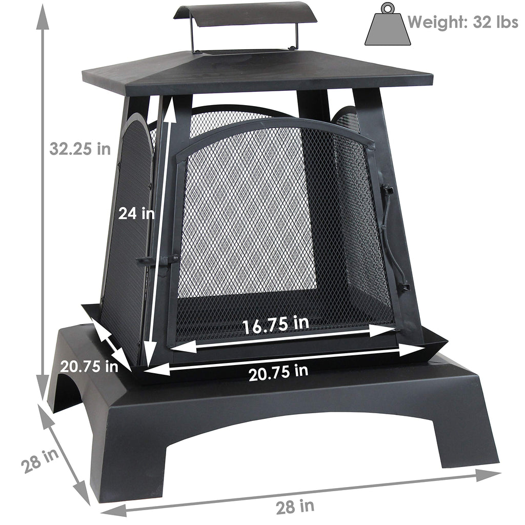32-Inch Steel Wood-Burning Fire Pit with Log Grate and Poker W2220