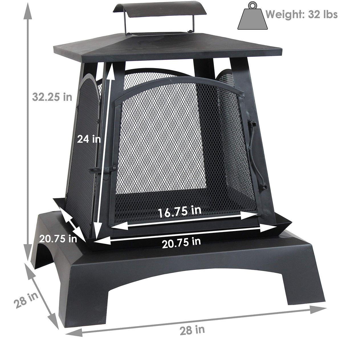 32-Inch Steel Wood-Burning Fire Pit with Log Grate and Poker W2220