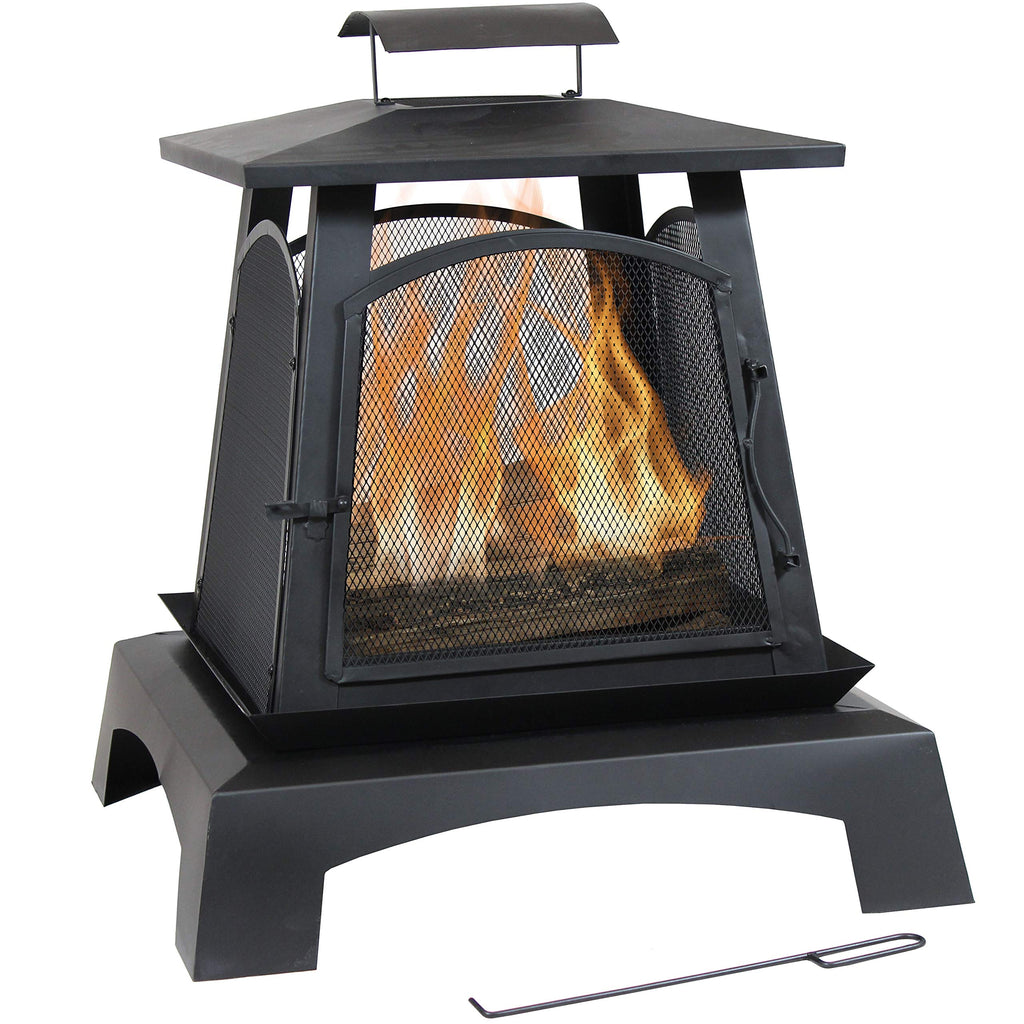 32-Inch Steel Wood-Burning Fire Pit with Log Grate and Poker W2220