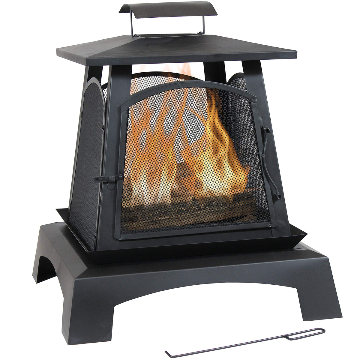 32-Inch Steel Wood-Burning Fire Pit with Log Grate and Poker W2220