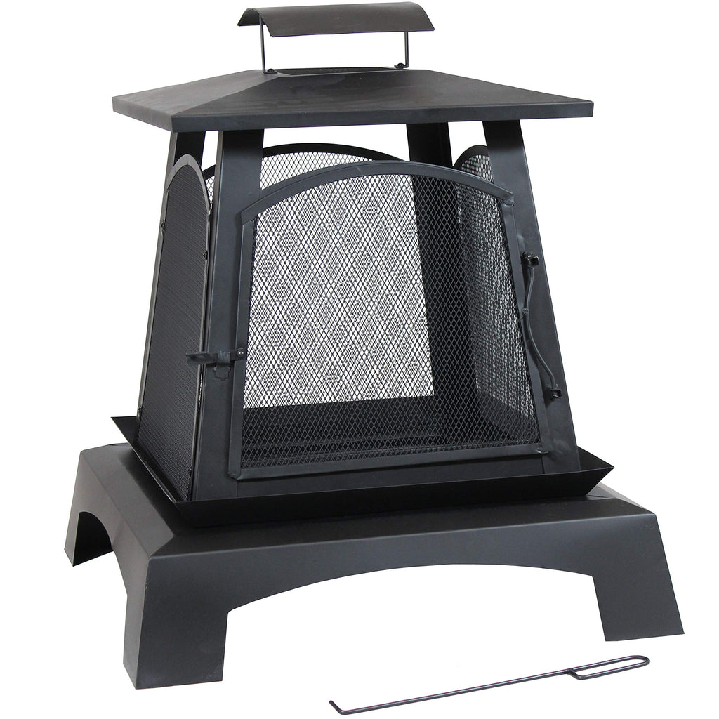 32-Inch Steel Wood-Burning Fire Pit with Log Grate and Poker W2220