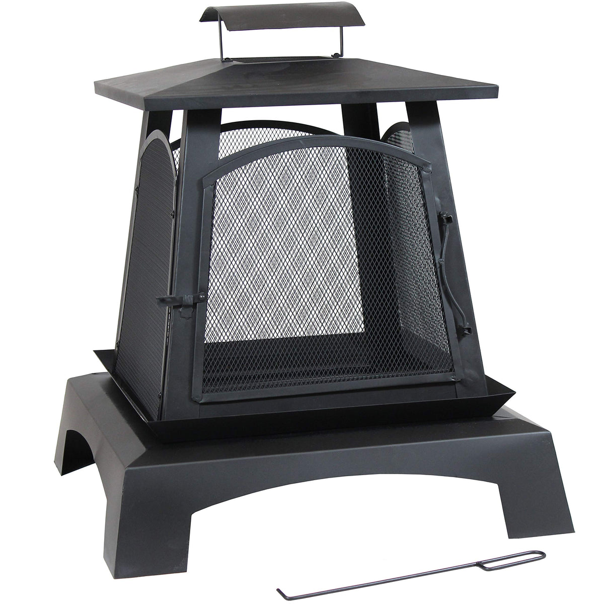 32-Inch Steel Wood-Burning Fire Pit with Log Grate and Poker W2220