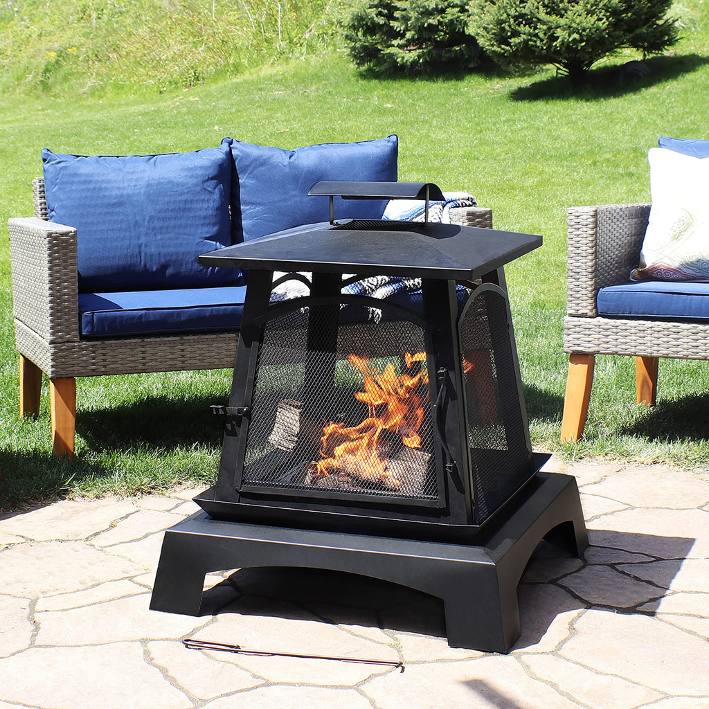 32-Inch Steel Wood-Burning Fire Pit with Log Grate and Poker W2220