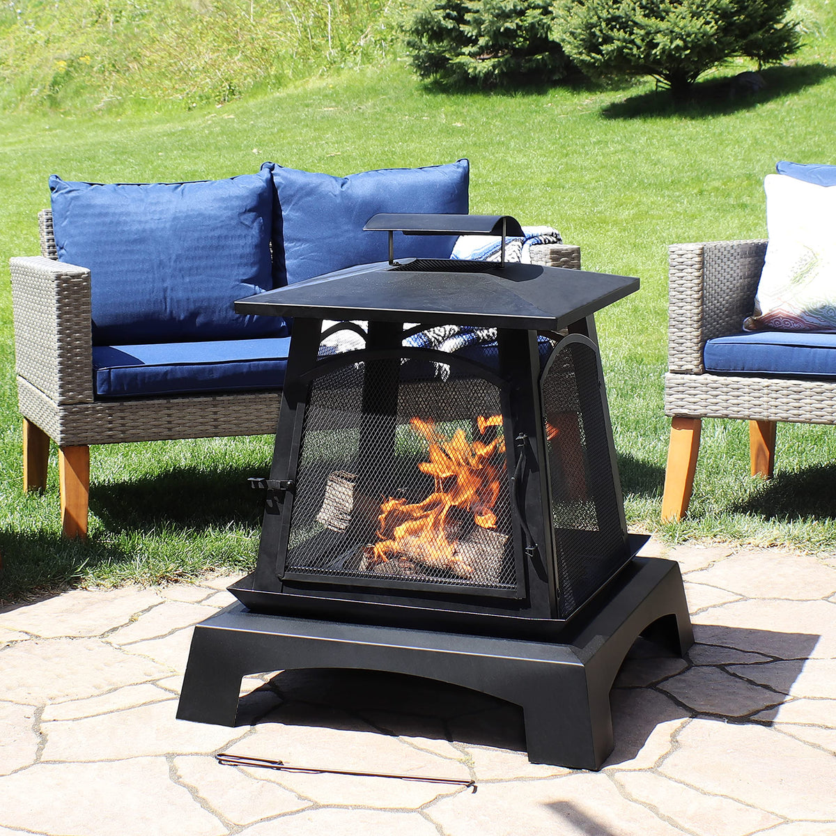 32-Inch Steel Wood-Burning Fire Pit with Log Grate and Poker W2220