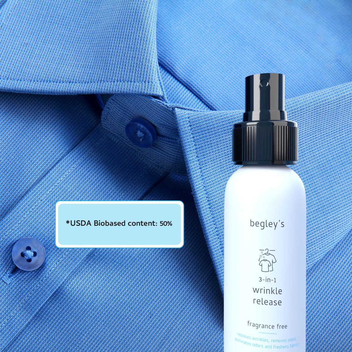 3-in-1 Wrinkle Remover, Static Cling Remover, Odor Eliminator and Fabric Refresher Spray, Fragrance-Free, 3 oz O228
