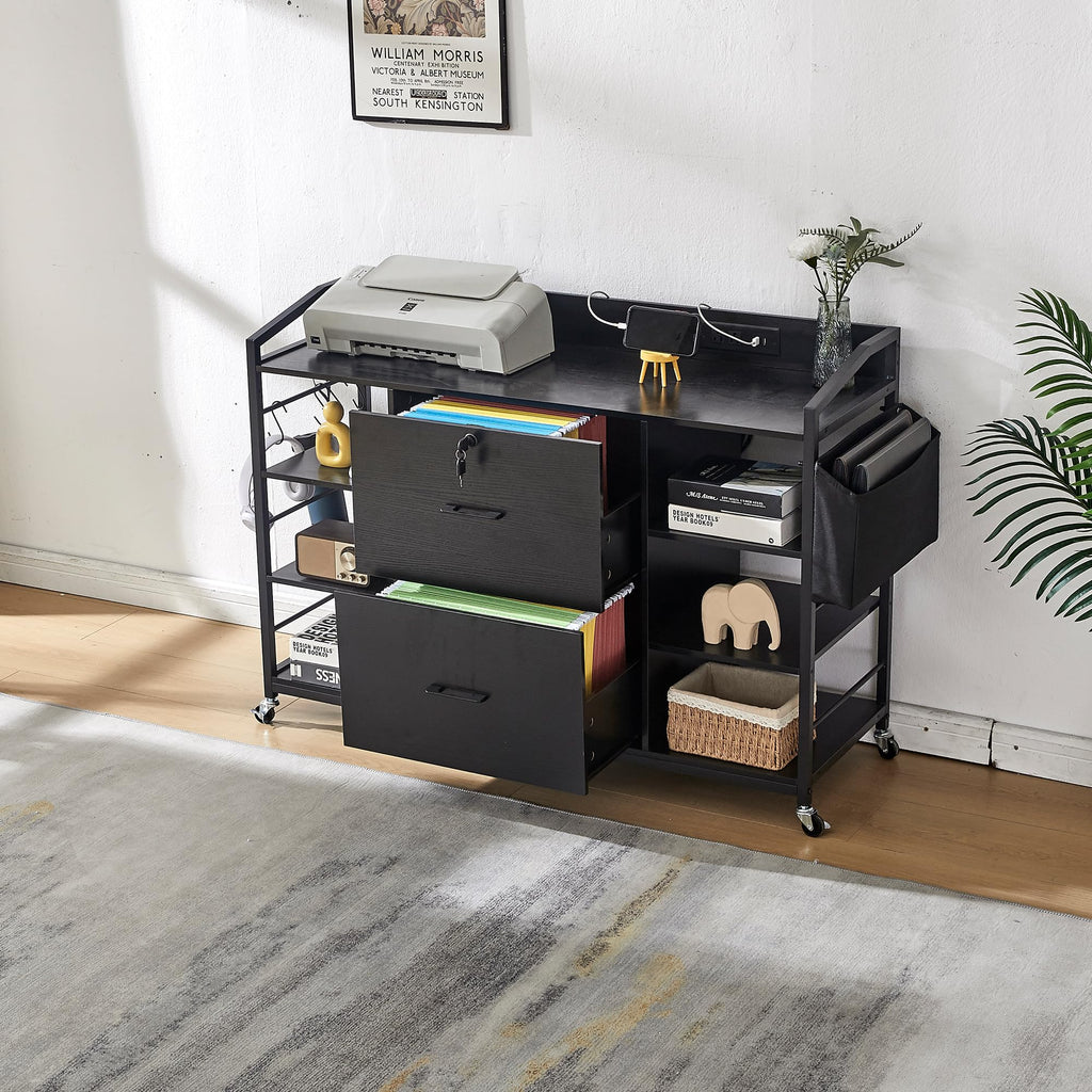 45" Black 2 Drawer File Cabinet with Lock and Power Outlet Z7654