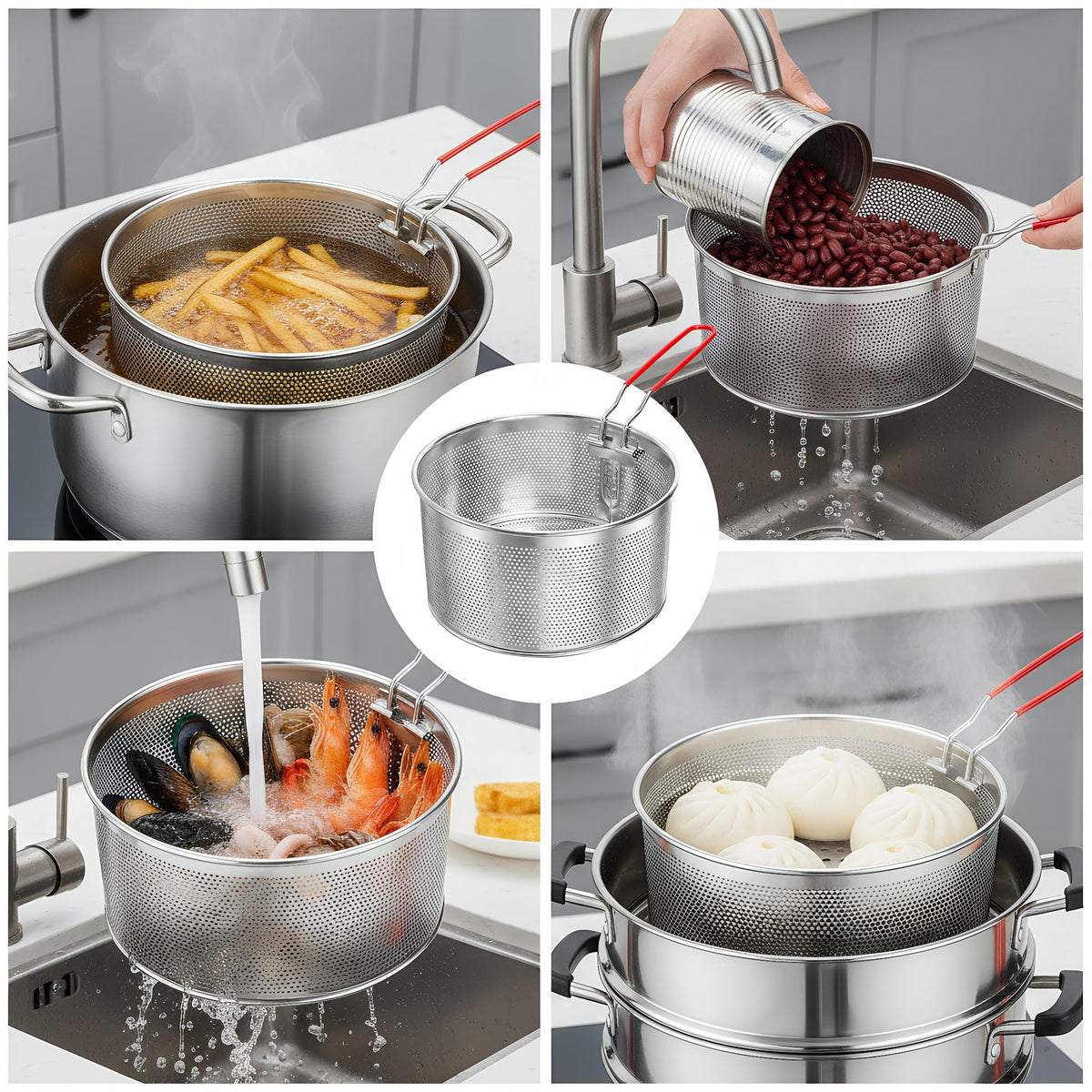 Set of 2 Stainless Steel Pasta Strainers with Removable Handle N942