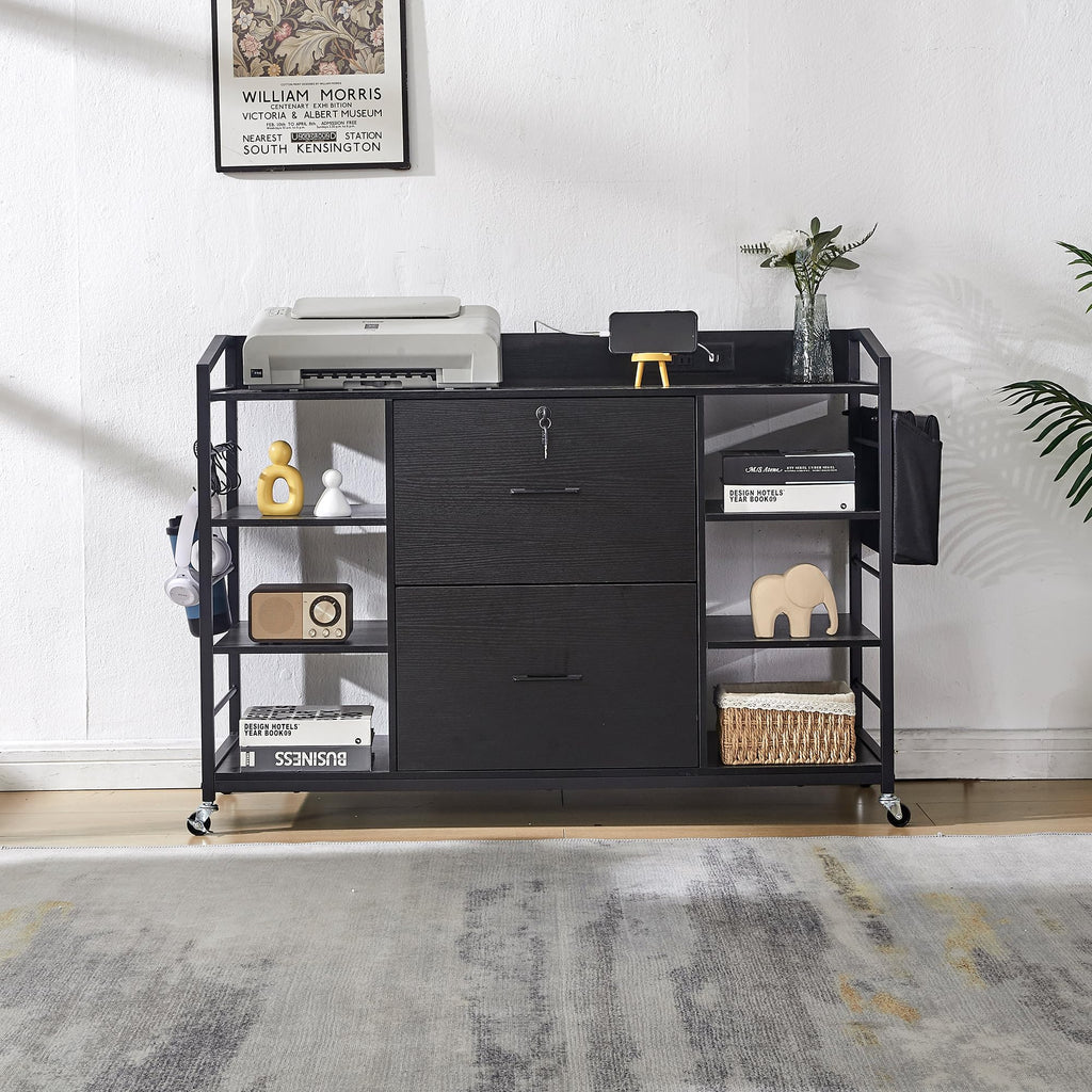 45" Black 2 Drawer File Cabinet with Lock and Power Outlet Z7654